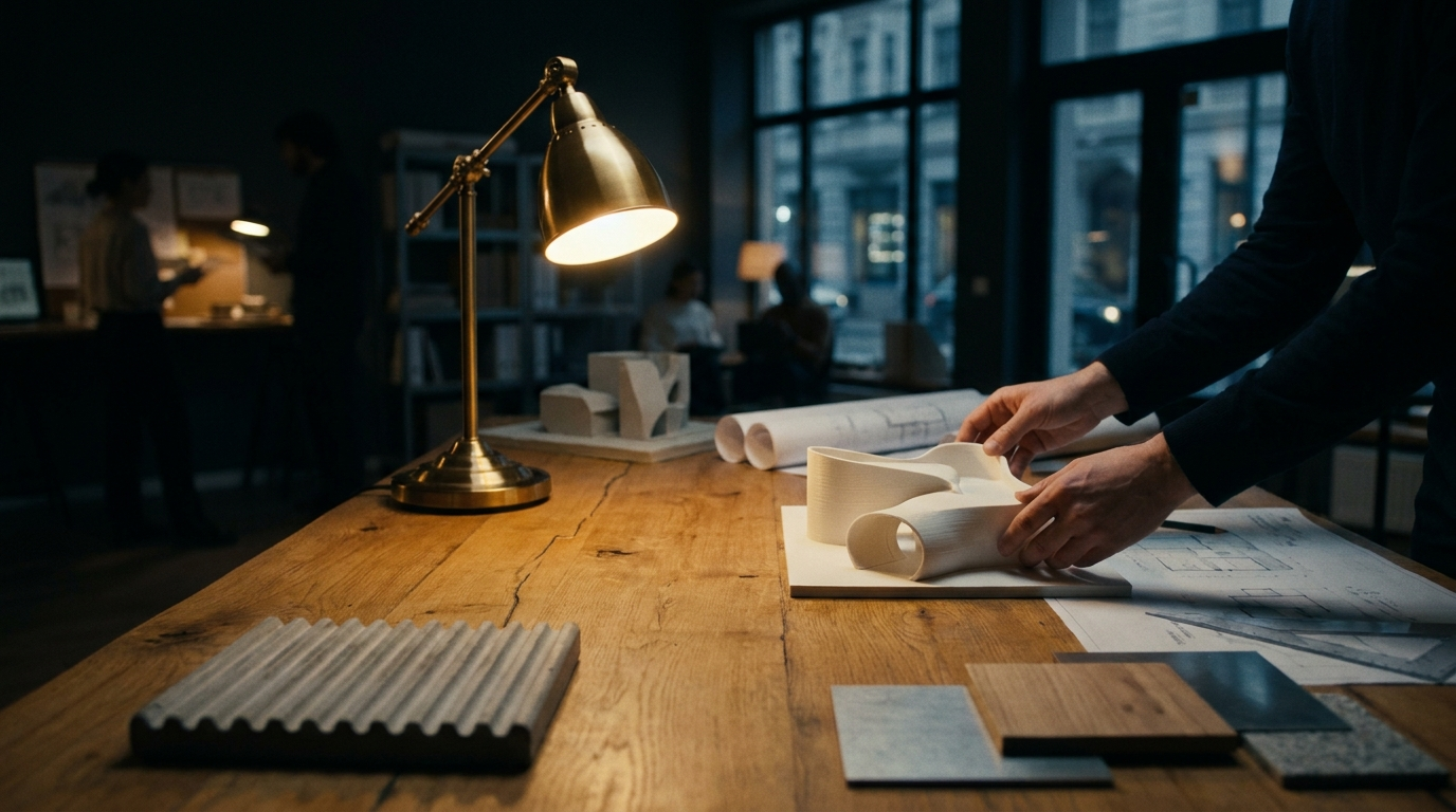 Design studio with scale models of printed homes
